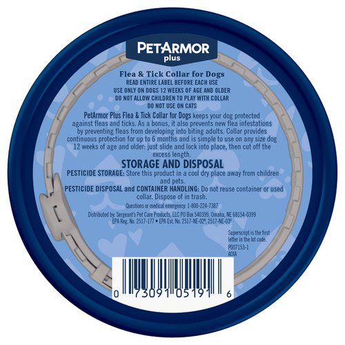 PetArmor Plus Flea & Tick Collar for Dogs, Kills Fleas & Ticks, Long Lasting Protection for 6 Months, Water Resistant, One Size Fits All, 1 Collar
