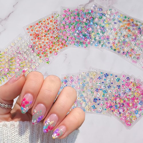 30 Sheets Flowers Nail Art Stickers Decals 3D Self-Adhesive Colorful Flower Rose Daisy Cherry Blossoms Nail Stickers Design Flowers Nail Art Supplies Charms for Nail Art Manicure Tips Decoration