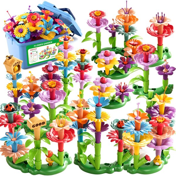 LILYBUDS Toddler Girls Toys for 3 4 5 6 7 Years Old, 148pcs Flower Garden Building Toy Set for Toddler Girl with Storage Box, Building STEM Toy and Preschool Garden Play Set for Toddlers Girls
