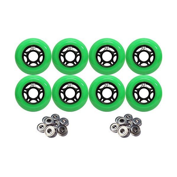 Player's Choice Outdoor Inline Skate Wheels 89a - Choose Size, Color, and Bearings (Green, 76mm 8-Pk, ABEC 9 Bearings)