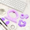 FOSUYI Spa Headband for Washing Face Sponge Bubble Headbands Face Wash headband and wristband set for Women Girls Makeup Skincare Cute Head Wear Portable Hair Accessory for Travel (Purple02)