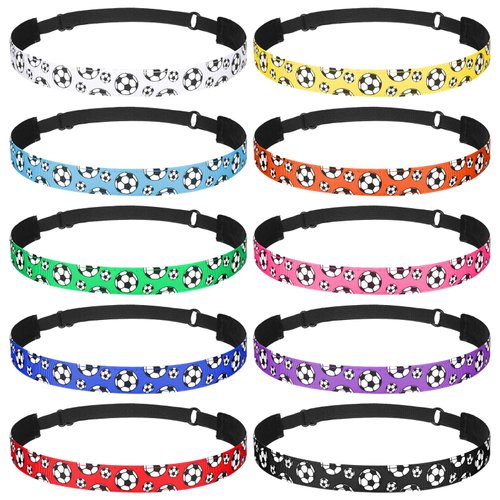 Unittype 10 Pieces Sport Headbands for Girls Non Slip Basketball Soccer Adjustable Elastic Headbands Sport Hairband Gifts for Girls Women Sport Hair Accessories (Soccer)