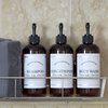 Amber Refillable Shampoo and Conditioner Bottles - Body Wash, Shampoo and Conditioner Dispenser - PET Plastic Shampoo Bottles Refillable with Pump - Waterproof Labels - 16 oz, 3 Pack (Black Plastic)