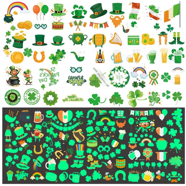 FuraHa St Patricks Day Tattoos, 200 Pcs St. patrick's Day Temporary Tattoos including 90 Glow in The Dark or Night for St. Paddy's Day Parade Party Favors Decorations