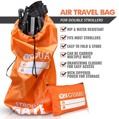 ONGUARD Waterproof Single and Double Stroller Bag for Airplane - Travel Stroller Cover - Airplane Stroller Travel System - Gate Check Stroller Bag - Baby Airplane Essentials - Orange