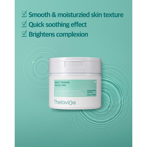 ThelaviCos Daily Toning Facial Pad | Soothing toner pad with Cica for mild exfoliation and sebum control, fresh & light texture, no fragrances | Korean Skincare for sensitive skin (70 Pads)