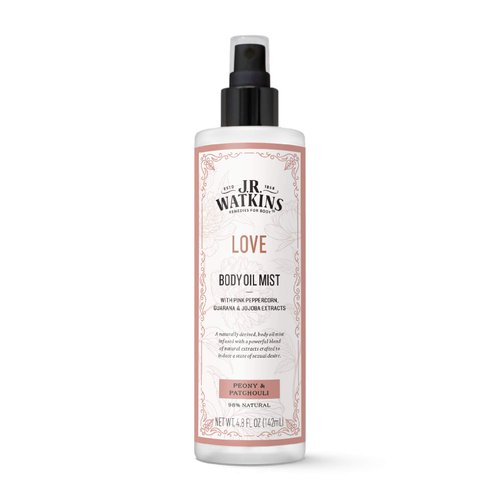 J.R. Watkins Love Body Oil Mist, Hydrates Skin and Boosts Stimulation, Natural Peony & Patchouli, 4.8 oz