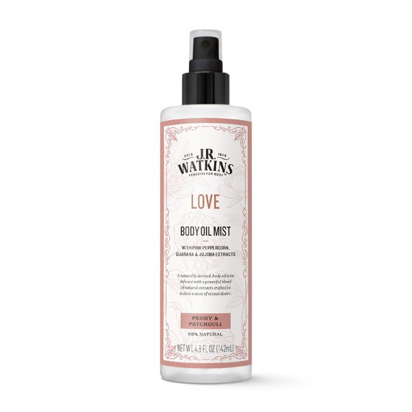 J.R. Watkins Love Body Oil Mist, Hydrates Skin and Boosts Stimulation, Natural Peony & Patchouli, 4.8 oz