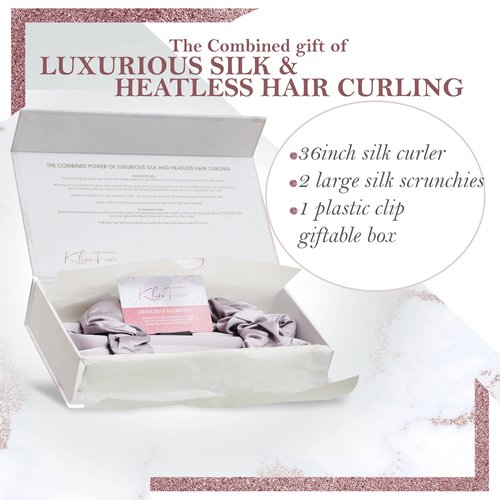 Klara Faire Heatless Hair Curlers -100% Silk Heatless Curling Rod Headband w/ 2Silk Hair Ties & 1Hair Clip | Authentic Grade 6A 22MM Mulberry Silk for heatless curls(Black Silver)