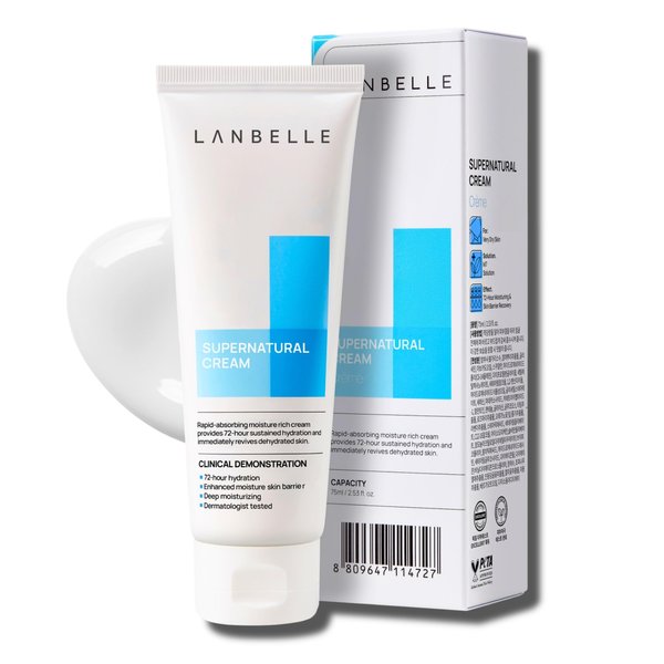 Lanbelle Supernatural Hydrating Facial Cream 2.53 Oz VEGAN 72-hour Super Long Face Moisturizer 14% Phyto-Mucin Skin-barrier Daily Face Lotion Sensitive Dry Skin Non-Comedogenic No-Scent No Chemicals