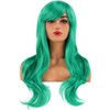 BERON Green Wigs Long Curly Wavy Women Wigs with Bangs Colored Wave Heat Resistant Synthetic Wigs for Cosplay Daily Wigs Wig Cap Included