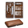 FAMILIFE Manicure Set, Professional Nail Kit Manicure Kit Nail Clipper Set, 12PCS Stainless Steel Nail Care Kit Manicure Tools, Nail Set with Brown Leather Travel Case Luxury Gifts for Him