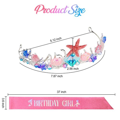 CIEHER Pink Mermaid Birthday Girl Sash Set, Mermaid Birthday Decorations, Birthday Sash for Women Girls Princess Mermaid Party Favors