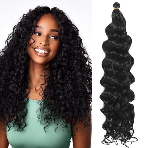 BAESITTE Ocean Wave Crochet Hair 20 inch Soft Hawaii Wavy Braiding Hair 4 Packs Hawaii Wavy Synthetic Crochet Hair Long Curly Hair Extensions #4 Natural Black Color 90g