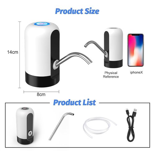 GetKen 5 Gallon Water Table Pump Rechargeable, Water Dispenser for 5 Gallon Bottle Bottom Loading, Portable USB Charging Automatic Drinking Mini Water Jug Dispenser, for Camping, Kitchen