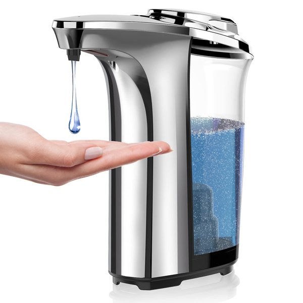 PZOTRUF Automatic Soap Dispenser, Touchless Dish Soap Dispenser 17oz/500ml with Infrared Sensor, 5 Adjustable Soap Levels, Liquid Hand Soap Dispenser for Bathroom Kitchen (Silver)