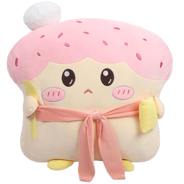 ARELUX Funny Toast Sliced Bread Pillow,Pink Bread Shape Pink Plush Hugging Pillow with Red Scarf,Soft Strawberry Food Sofa Cushion for Home Decor,Plush Toy Gifts for Kids Birthday(17.7in)