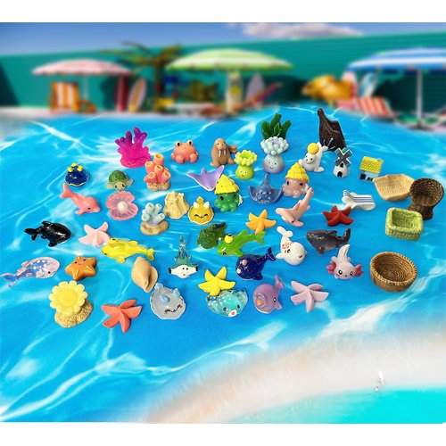 50PCS Mini Ocean Resin Animals, Aquarium Ornaments Decorations, Tiny Miniature Sea Animals Marine Miniature Animals for DIY Fish Tank/Easter Eggs/Christmas Decorations