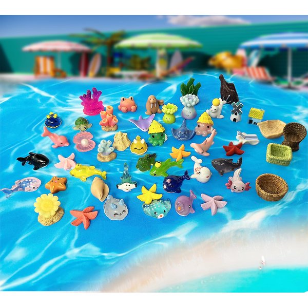 50PCS Mini Ocean Resin Animals, Aquarium Ornaments Decorations, Tiny Miniature Sea Animals Marine Miniature Animals for DIY Fish Tank/Easter Eggs/Christmas Decorations