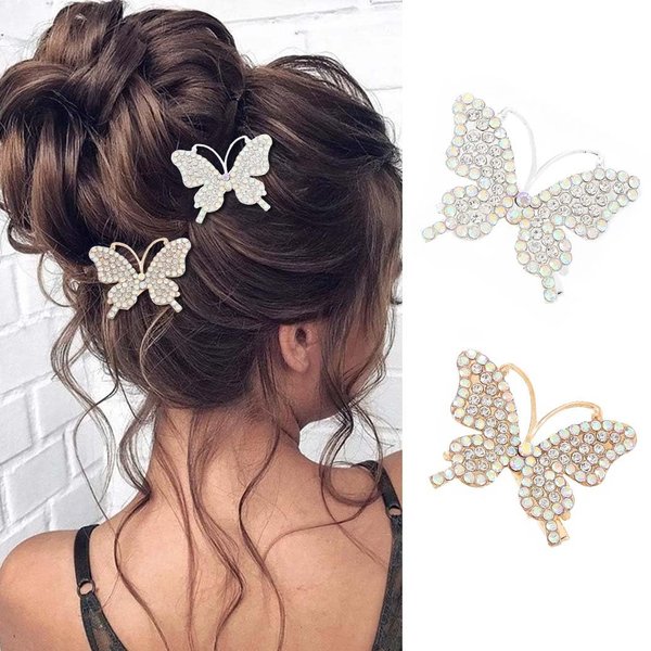 Bartosi Butterfly Hair Clips Gold Rhinestone Butterfly Hair Barrettes Bridal Hair Pins Hair Pieces Hair Accessories for Women and Girls (Pack of 2)
