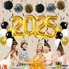 KatchOn, Black and Gold New Years Balloons 2025 - Pack of 45 | 40 Inch, Balloons 2025 with Pom Poms, Swirls | NYE Party Favors 2025, New Years Decorations 2025 | New Years Eve Party Supplies 2025