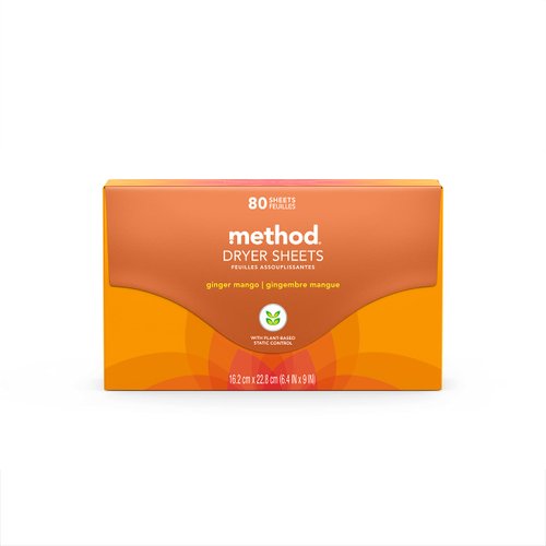 Method Dryer Sheets, Ginger Mango, Fabric Softener and Static Reducer, Compostable and Plant-Based Laundry Essentials, 80 Count (Pack of 1)