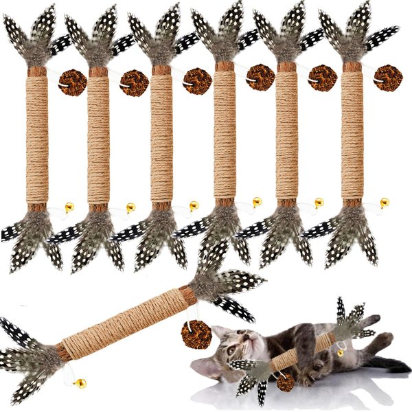 GREMBEB Cat Toys, 7 Pack Silvervine Cat Feather Toy Kitten Chew Stick Catnip Treat with Bell for Cleaning Teeth Indoor Kitty Teaser Wand Molar Snack for Interactive Pet Rabbit Bunny Hamster