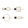 Numblartd 4Pcs Crack Natural Stone Geometric Rectangle Round Alloy Hair Pins Clip - Women Lady Hollow Smooth All-Match Hairpin Side Clamp Ponytail Clip Hair Accessories (Black)