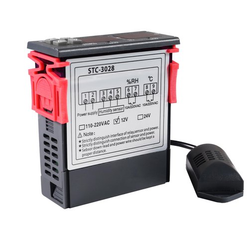 STC-3028 Temperature Controller 12V Temperature and Humidity Controller Meter with Integrated Sensor Dual Digital Display Thermometer Hygrometer Incubator Controller