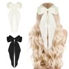WLLHYF Big Bow Barrettes 2 Pieces Soft Silky Satin Hair Clip Long Tail French Ribbon Hair Pins Metal Bowknot Clips 90's Accessories for Party Valentine's Day Women Girl (Black+Beige)