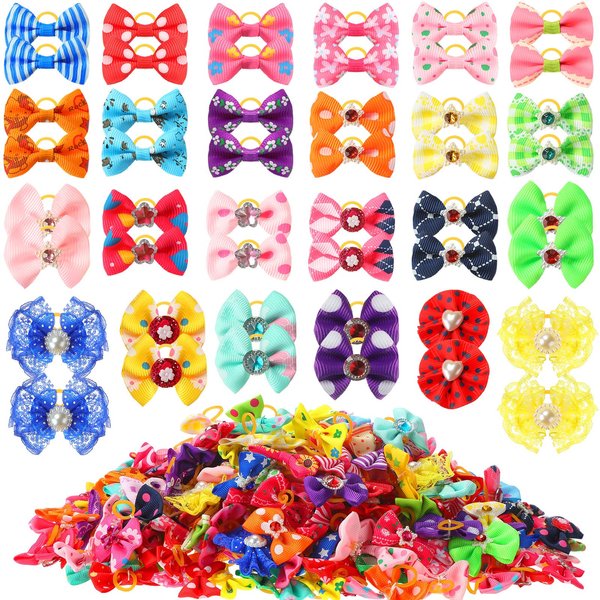 Reginary 300 Pack Dog Bows Grooming Cute Dog Hair Bows Girl with Rubber Bands Small Puppy Bowknots Colorful Hair Accessories for Dogs Puppies Pets Gift