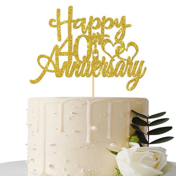 Maicaiffe Happy 40th Anniversary Cake Topper - for 40th Wedding Anniversary / 40th Anniversary / 40th Birthday Party Decorations Gold Glitter