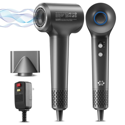 Hair Dryer,Negative Ionic High Speed Blow Dryer with 110000 RPM Brushless Motor for Fast Drying, Lightweight and Portable for Home and Travel with Magnetic Attachments (Dark Grey)
