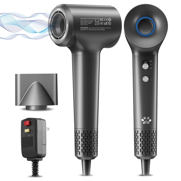 Hair Dryer,Negative Ionic High Speed Blow Dryer with 110000 RPM Brushless Motor for Fast Drying, Lightweight and Portable for Home and Travel with Magnetic Attachments (Dark Grey)