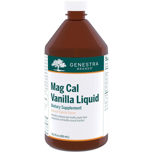 Genestra Brands Mag Cal Vanilla Liquid | Calcium-Magnesium Supplement | 15.2 fl. oz. | Natural Vanilla Flavor