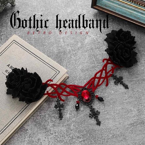 GORTIN Gothic Headpiece Black Vampire Head Chain Halloween Headbands Cystal Head Jewelry Cross Pendant Headpiece Masquerade Cosplay Headress for Witcher Makeup Ball Party for Women