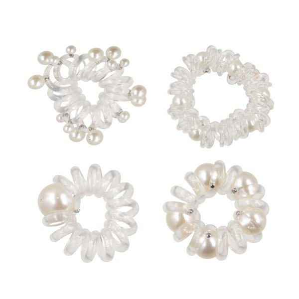 GUEDKIKL 4Pcs Pearl Hair Ties Elastic Telephone Line Hair Rope, Transparent Pearl Ponytail Holder Pearls Beads Hair Band, Creative Hair Accessories for Women Girls