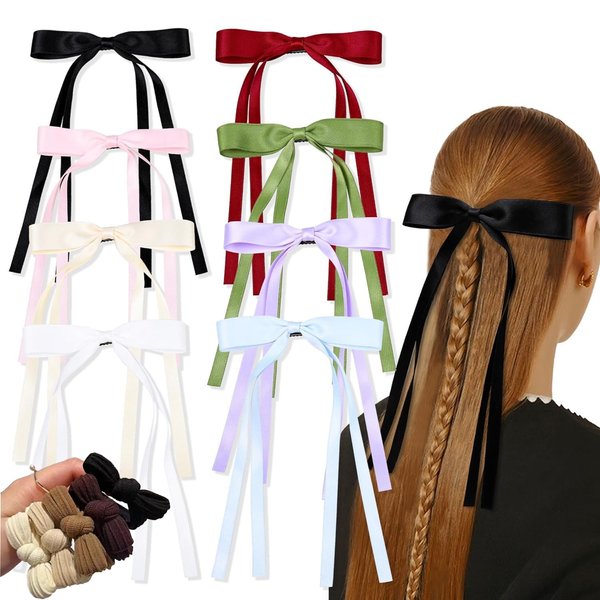 8PCS Bow Hair Clips Women's Ribbon Hair Clips Bow Hair Accessories Dress Up Accessories French Hair Clips For Teen Girls