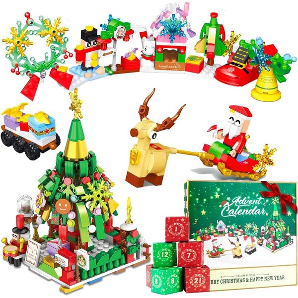 Advent Calendar 2024 Building Blocks - 24 Boxes Christmas Countdown Building Blocks Toys, 2 Styles of 12-in-1 Christmas Tree & Santa Claus, Xmas Gifts for Kids Boys Girls Teens