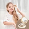 RHOS Folding Brush with Mirror for Women,Men and Kids-Small Brush with Mirror for Purse,Small Pocket Hair Brush with Soft Nylon Bristles-Portable Hair Brush with Mirror for Travel(Beige)