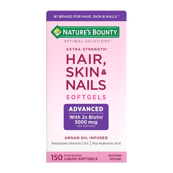 Nature's Bounty Advanced Hair, Skin & Nails, Argan-Infused Vitamin Supplement with Biotin and Hyaluronic Acid, 150 Rapid Release Softgels