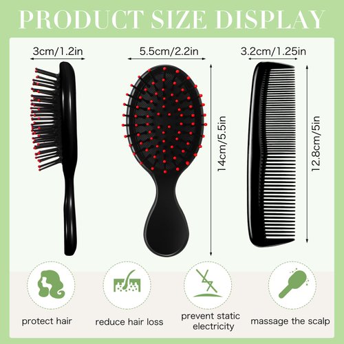 Nuogo 24 Pcs Mini Wet Hair Brush Hair Combs Set Travel Detangling Brush Soft Bristles Wet Dry Kids Hair Brush 12 Detangler Small Hair Brushes 12 Plastic Hair Combs for Baby (Black)