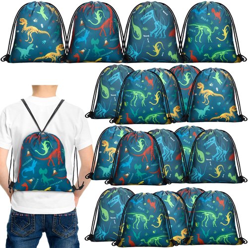 Weewooday 20 Pcs Dinosaur Party Favors Bags Dinosaur Drawstring Gift Bag Dinosaur Party Supplies Bags Backpack Treat Bag for Birthday Candy(Vivid Style)