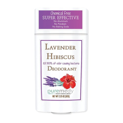 Puremedy All Natural Deodorant for Women, Men, Teens, Aluminum, Baking Soda and Chemical Free, Long-Lasting Stay Fresh Formula, Lavender Hibiscus 2.25 oz. (Pack of 1)