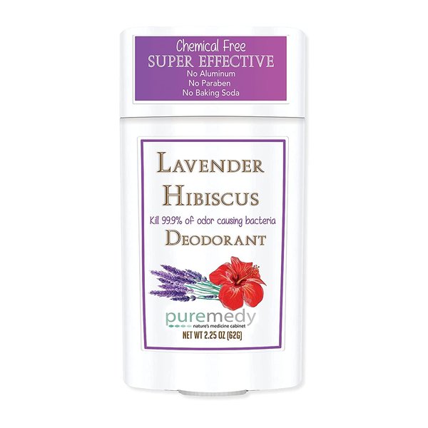 Puremedy All Natural Deodorant for Women, Men, Teens, Aluminum, Baking Soda and Chemical Free, Long-Lasting Stay Fresh Formula, Lavender Hibiscus 2.25 oz. (Pack of 1)