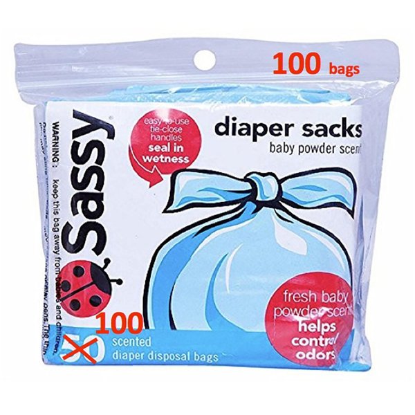 Sassy Disposable Scented Diaper Sacks - 100 Count - 25 Sacks per Roll, Blue (40012)