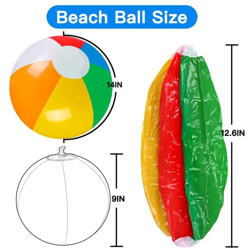 Vellibring 24 Pack 12" Summer Inflatable Beach Balls Bulk Rainbow Swimming Pool Water Games Toys for Kids Summer Party Supplies Decorations