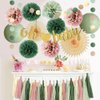 Dusty Pink and Sage Green Baby Shower Decorations Boho Oh Baby Shower Decorations for Girl Dusty Rose and Sage Green Paper Lanterns Pom Poms Beige Fans with Olive Cream Tassel Garland