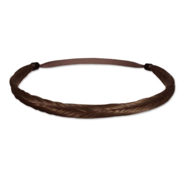 Mia Fishtail Braidie, Beautiful, Fishtail Braided Headband Hair Accessory, Synthetic Wig Hair On Elastic Rubber Band, Light Brown, 1/2 Inch Wide, For Women and Girls 1pc