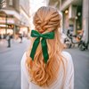 3Pcs Army Green Hair Bows for Women Double-Layer Long Tail Bow Hair Clip Hair Ribbon Ponytail Holder Hair Accessories for Girls Toddlers